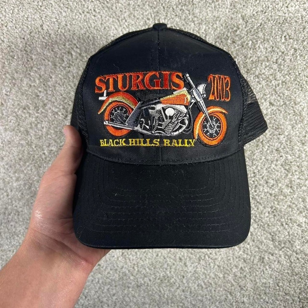 Vintage 2003 Sturgis biker rally mesh black trucker SnapBack hat cap